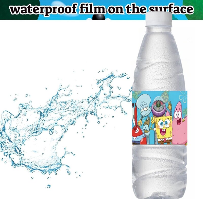 10/20/30 buah stiker Sponge-Bob Label botol air dekorasi pesta cangkir jus tahan air stiker anak DIY hadiah perlengkapan pesta