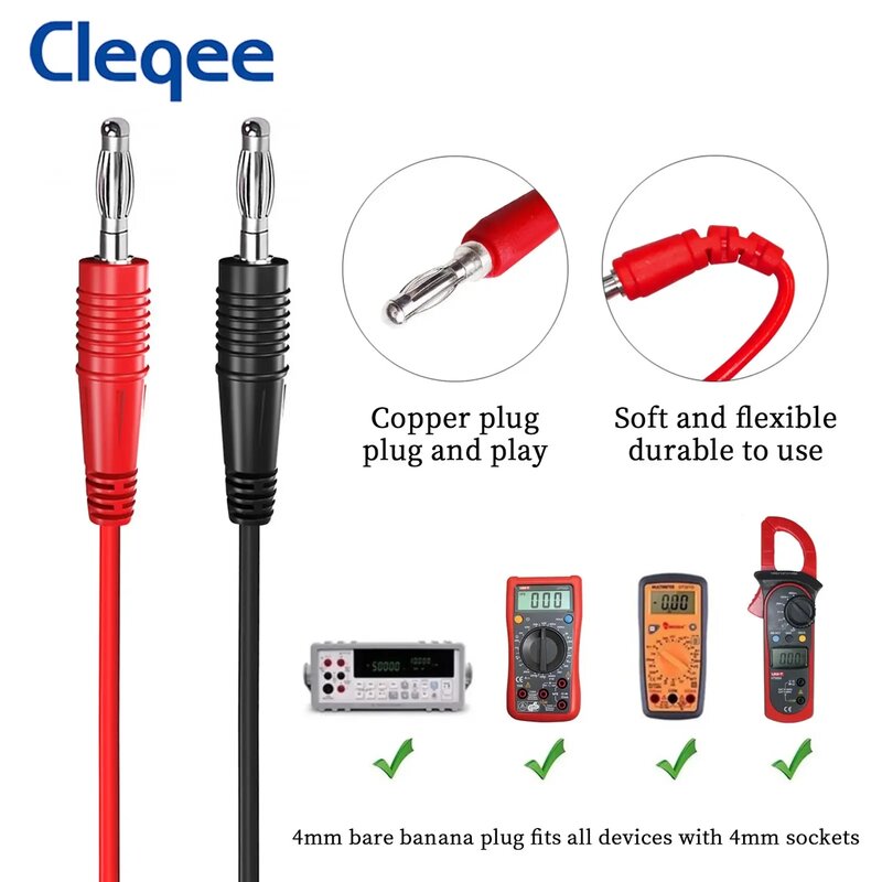 Cleqee-Banana Plug to Test Hook Clip, Test Lead Kit, Cabo Multímetro, Ferramentas de Teste Eletrônico, P1039, IMax B6, 4mm, 1 Conjunto