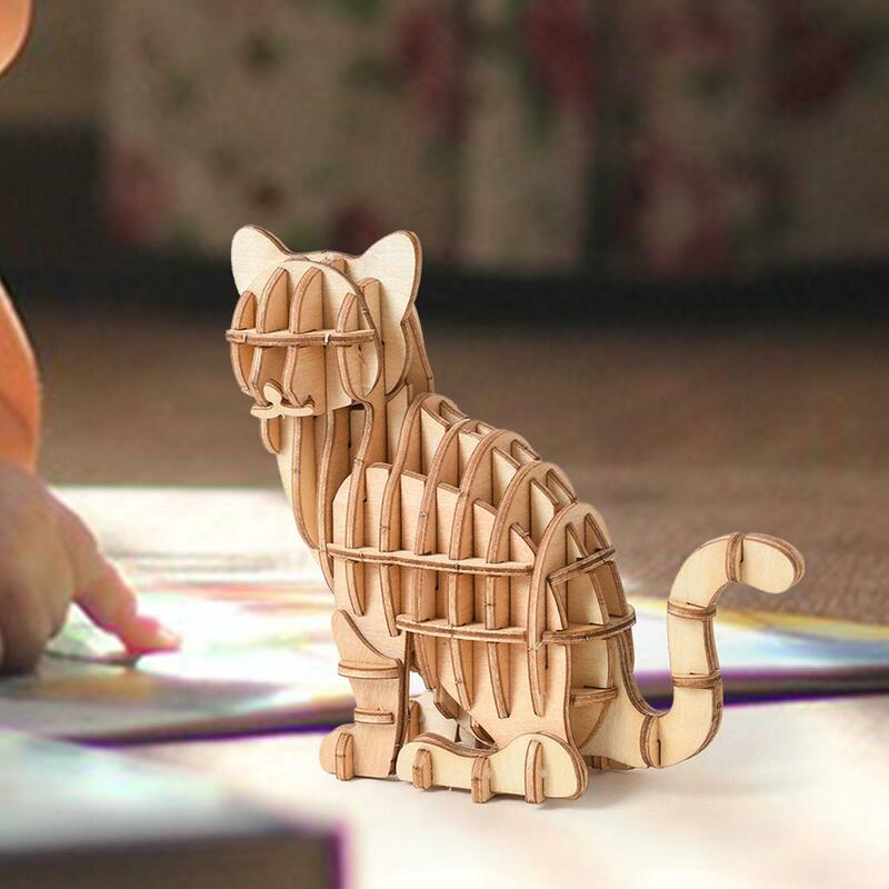Mainan Puzzle Puzzle kucing 3D kayu, keterampilan Motor halus untuk hewan peliharaan, mainan interaktif buatan tangan mengembangkan bentuk portabel