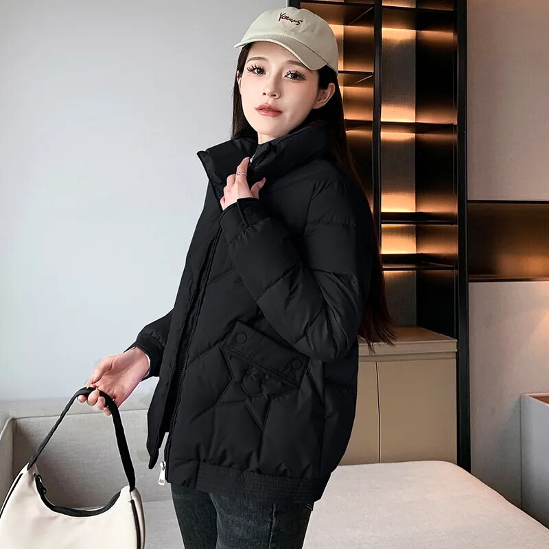Jaket empuk berpelapis untuk wanita, jaket Luaran parka tebal hangat korea katun 2023, mantel Luaran untuk wanita