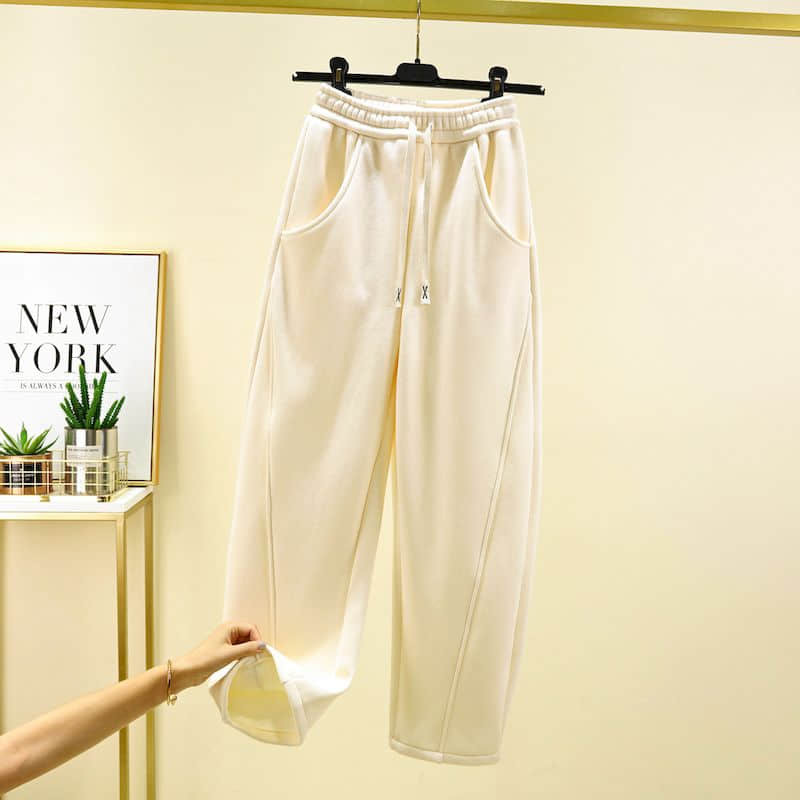 Haremowe spodnie damskie solidne pluszowe sportowe spodnie w stylu Vintage elastyczny sznurek do ściągania talii odzież damska lateksowe spodnie