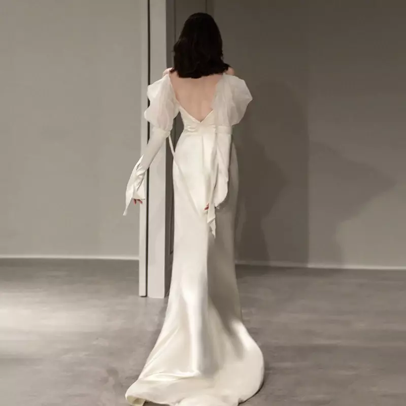 Francuski piękny, jasny, satynowy dekolt w szpic z długim rękawem seksowny halter ślubny luksusowy, niestandardowy suknia ślubna Vestido De Novia
