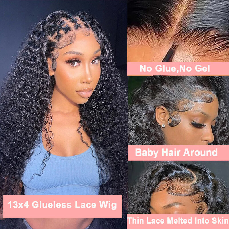 Human Hair Wig Deep Wave Closure Wig Lace Frontal Wig PrePlucked Wear And Go Wigs 13x4 Glueless Deep Wave Frontal Wig Pre Cut