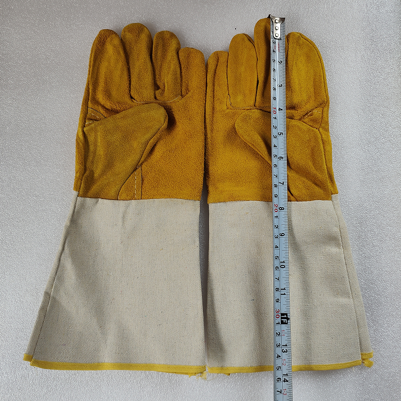 Guantes de soldadura de cuero largos resistentes al desgaste, guantes protectores de soldador, manga de lona
