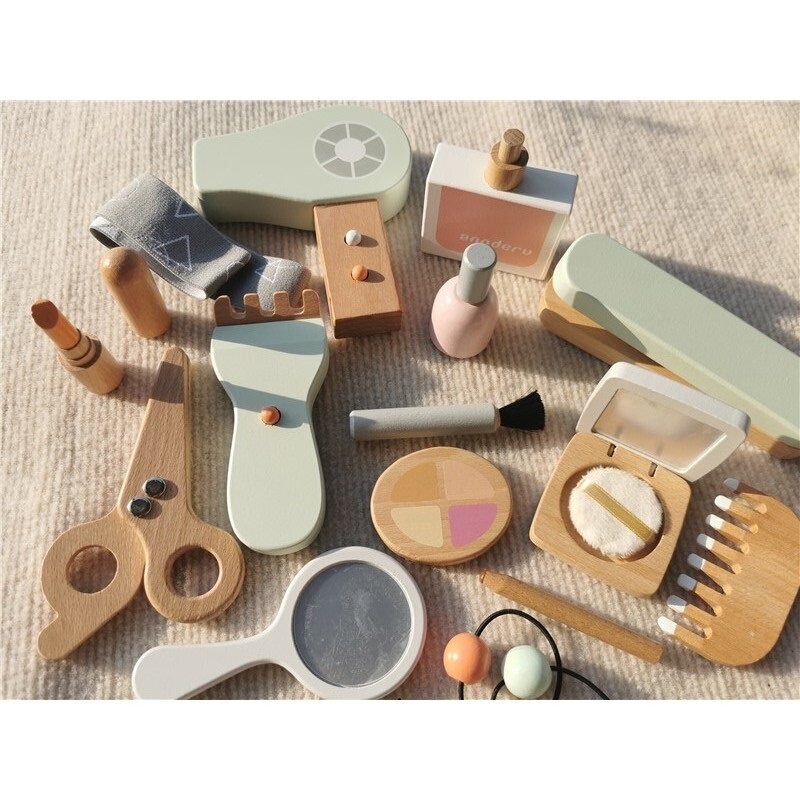 Girls Pretend Play Make Up Beautiful Makeup Set Hairdressing Simulation Wooden Toy Dressing Cosmetic