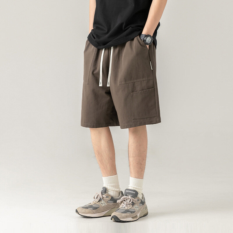 Pantalones cortos de trabajo para hombre, ropa deportiva de estilo fino japonés, informal, holgada, con bolsillo grande y cinco Partes, novedad de verano