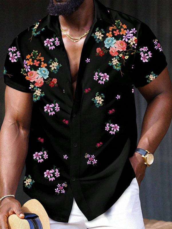 Camisa informal con estampado Floral para hombre, ropa de uso diario, impresión 3D, camisa clásica de manga corta, camisas hawaianas de moda, Harajuku