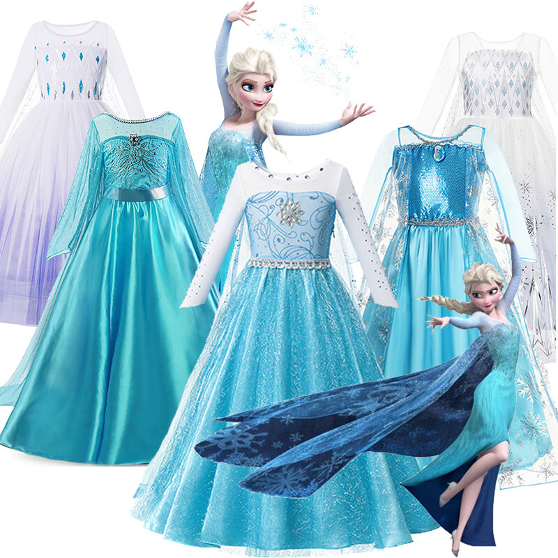 Vestido elegante da princesa Anna e Elsa feminino, Cosplay infantil, Vestidos infantis, Vestidos de festa, Roupas Disney, 2022