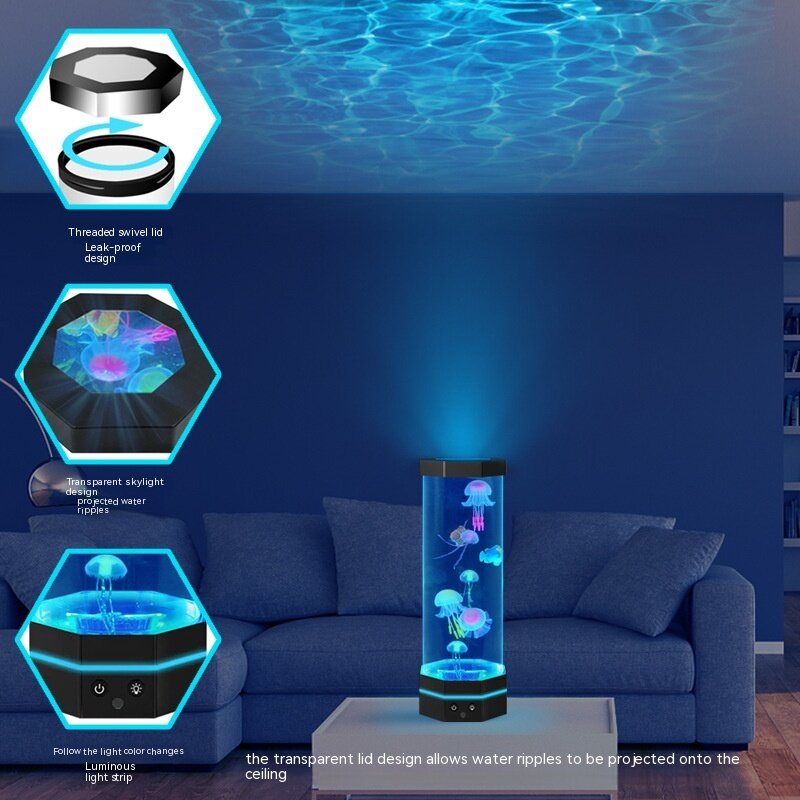 Lampu Lava ubur-ubur, lampu ubur-ubur berubah 17 warna 15 inci dengan kendali jarak jauh colokan USB lampu ikan gelembung lampu malam anak C