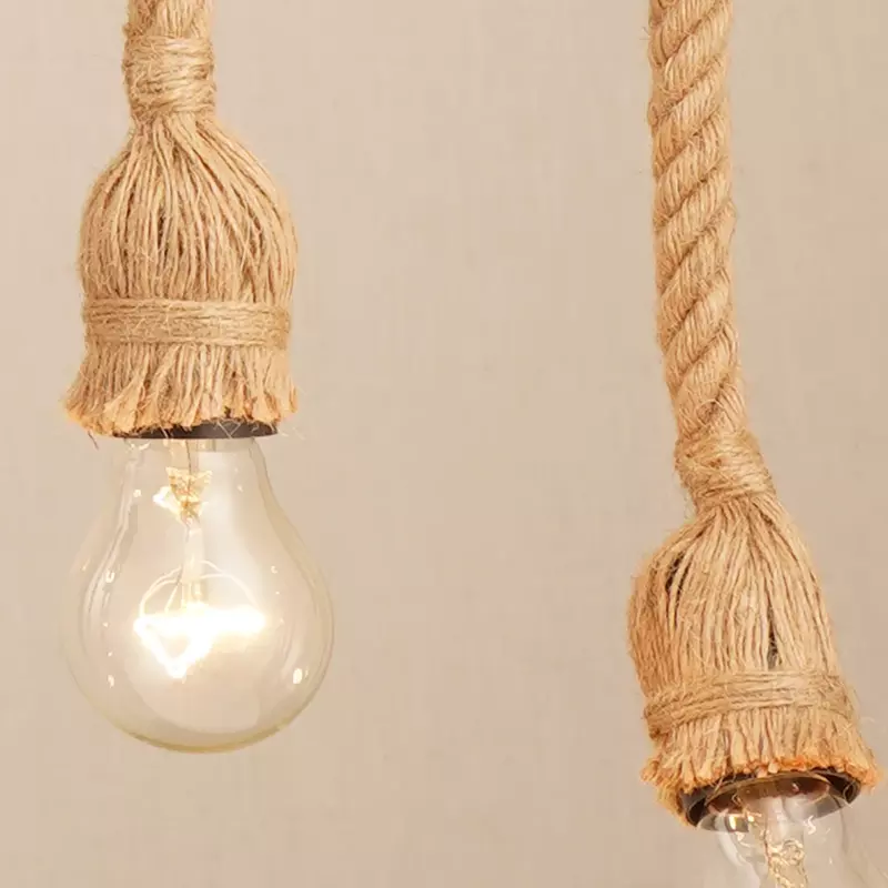 Lámpara colgante vintage de cuerda de cáñamo para decoración del hogar, Bombilla edison de 1/2/3/4/5 cabezales, estilo retro industrial para loft