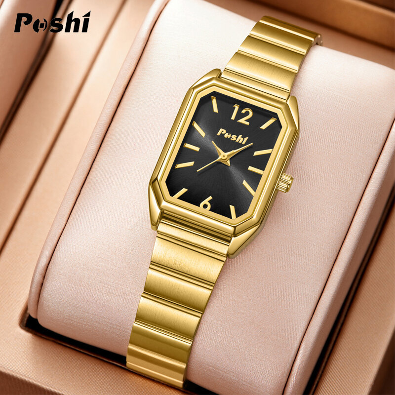 POSHI-Relógio de pulso elegante para mulheres, relógio de quartzo de luxo, mostrador simples, pulseira impermeável, moda casual, frete grátis