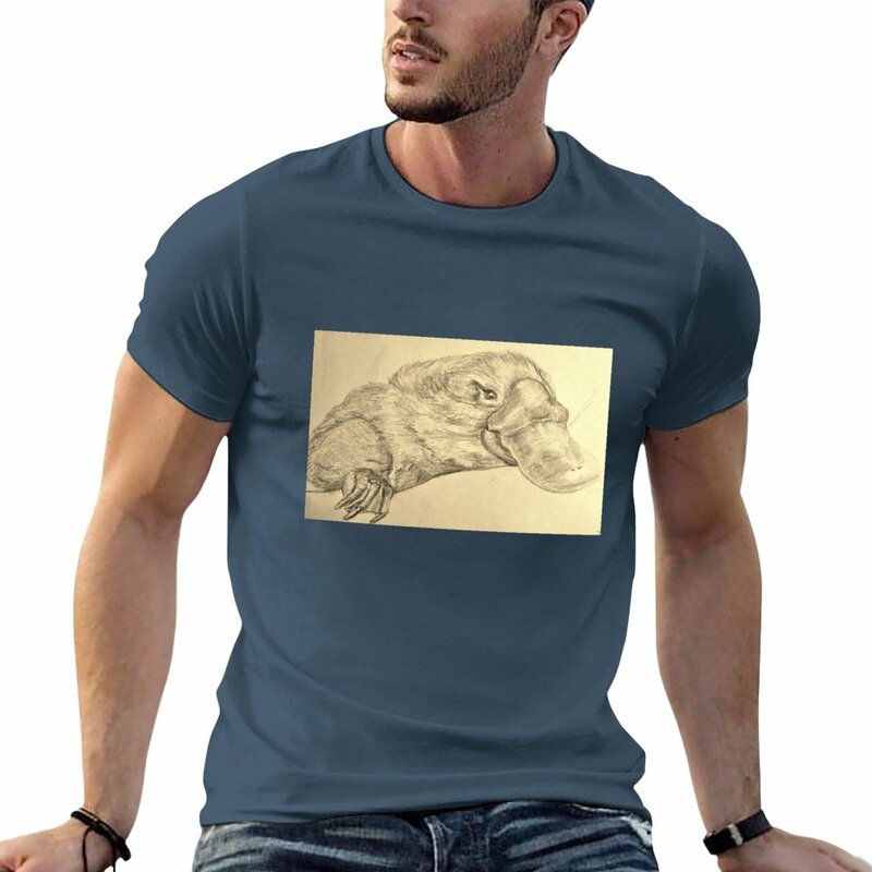 T-shirt de desenho ornitorrinco masculino, gráficos, nova edição para menino