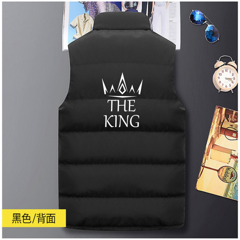 2023 Men's Tank Top Coat Thick Stand Neck Printed Solid Cotton Tank Top Duck Down Jacket Sleeveless Jacket