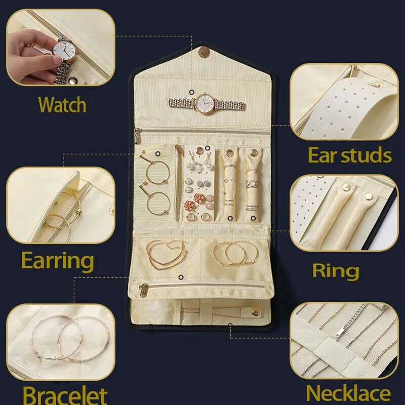 Boîte à bijoux portable pour filles, sac de rangement de voyage, emballage de boucles d'oreilles, cadeau, 150