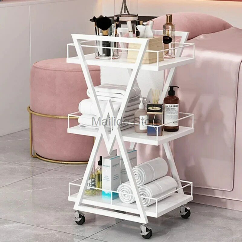 Proste wózki z kutego żelaza do salonu Manicure szafka na narzędzia nowoczesne meble do salonu domowego Multi-stojak do przechowywania z warstwową konstrukcją z kółkami