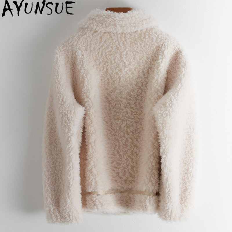 AYUNSUE-Chaqueta de lana para mujer, abrigo informal de piel de oveja, ropa de otoño e invierno, 100%