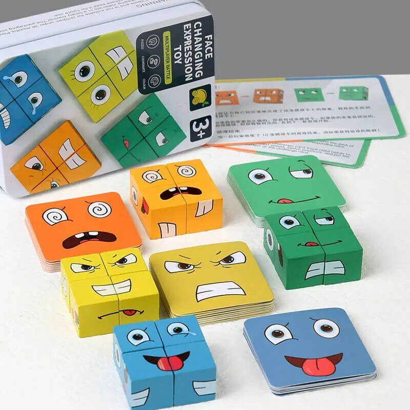 Blok ekspresi kayu anak-anak Montessori, pendidikan wajah berubah teka-teki yang cocok, hadiah Jigsaw geometris permainan berpikir logika