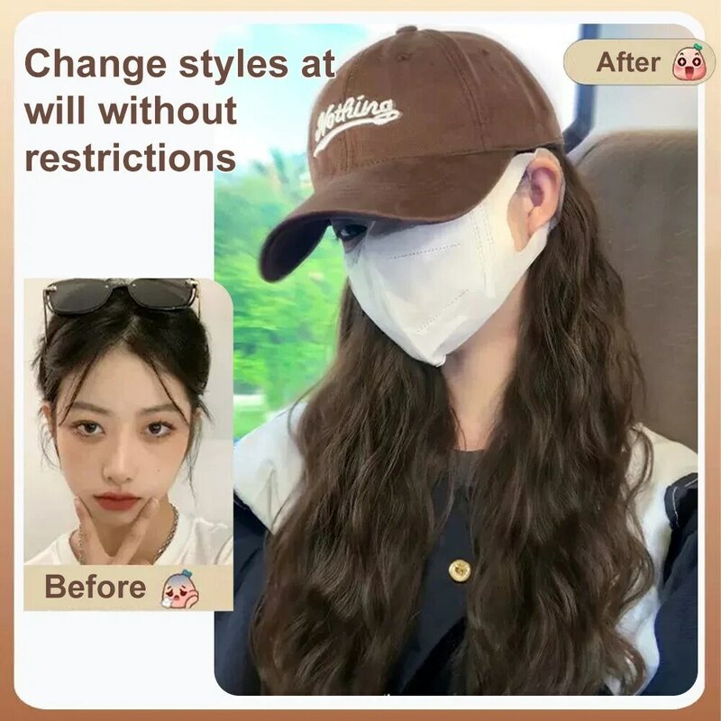 ALXNAN topi bisbol Wig sintetis berombak, topi ekstensi rambut, Wig Natural hitam cokelat, pirang, menghubungkan Wig dapat disesuaikan