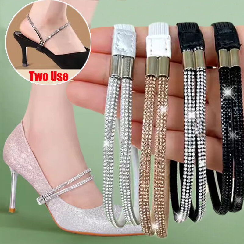 Tali sepatu berlian imitasi wanita gratis bundel segitiga sabuk sepatu hak tinggi penahan pergelangan kaki longgar anti-selip tali ikatan tali pengikat