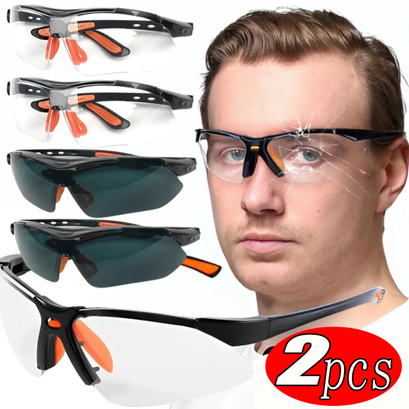 Gafas de seguridad para el trabajo, lentes de protección ocular antisalpicaduras, a prueba de viento y polvo, impermeables, para ciclismo, 2-1 piezas