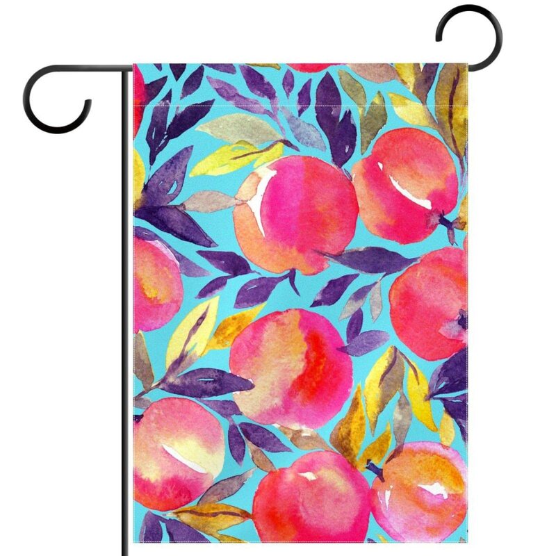 Peach Garden Flag Watercolor Painting Juicy Fruit Slice Leaf Love Flags Welcome Yard Double Sided Flag Outdoor Home Lawn Decor