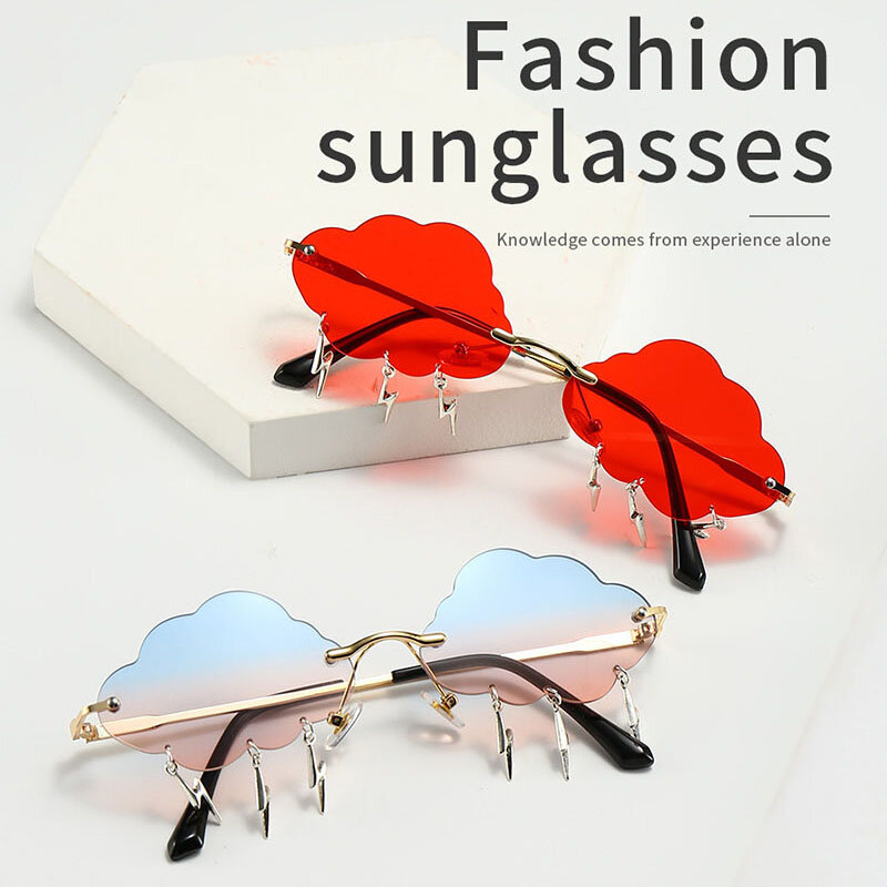 SHAUNA Ins ยอดนิยม Rimless แว่นตากันแดดผู้หญิงเมฆ Lightning พู่แว่นตา Sun แว่นตา Candy สี Shades UV400