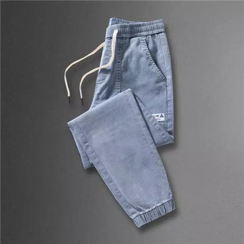 2023 Spring and Autumn New Classic Fashion Solid Color Haren Pants Men's Casual Slim Comfortable Elastic High Quality Jeans 5XL
