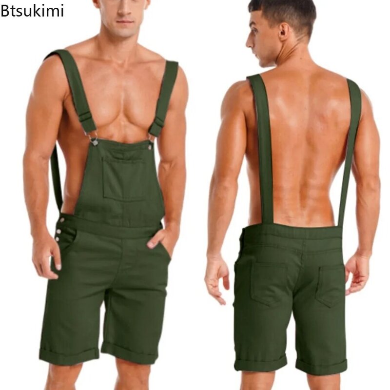 Fashion New Men's Vintage Overalls Jumpsuit Cargo Work Short Pants Summer Loose Casual Romper Men Bib Stitch Trousers Streetwear