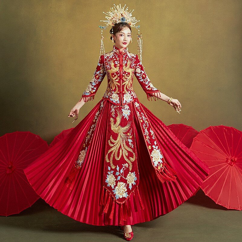 Vestido de dragón y Fénix, Falda plisada de estilo chino, talla grande, novedad