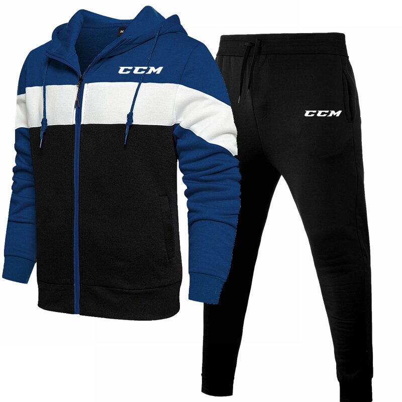 Roupa esportiva masculina casual com bolsa com zíper, jaqueta CCM, calça de jogging esportiva, roupa estampada para outono e inverno, nova moda