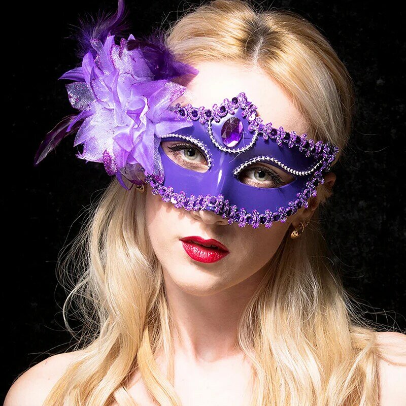 女性用ハーフフェイスマスク、仮面舞踏会の花、プリンセスアイウェア、コスプレコスチューム、女性用フェザーマスク、パーティーパフォーマンス用品、1個