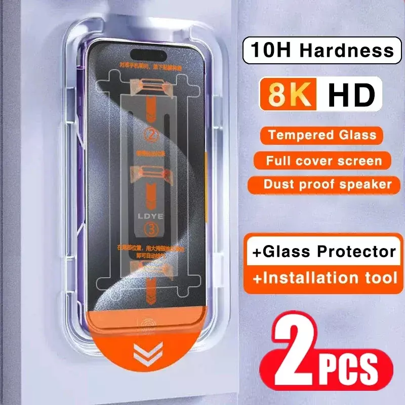Protetor de Tela de Vidro Temperado para iPhone, Poeira Livre, Instalação Livre, iPhone 15, 14, 13, 12, 11 Pro Max, Mini, SE, XS, XR, X, 15 Plus