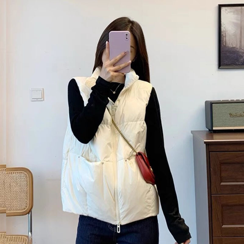 Women Sleeveless Down Liner Vest 2023 New Arrivals Female Office Lady Korean Slim Fit White Down Warm Vest Fashion