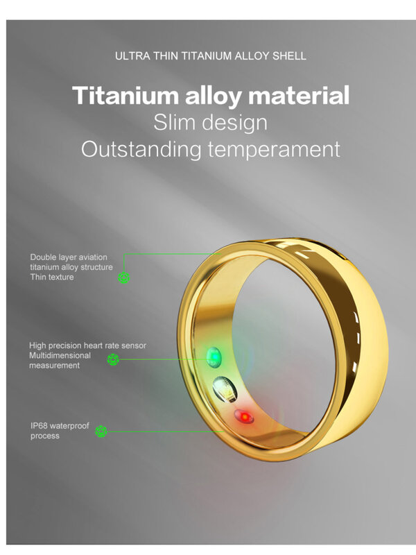 Титановое умное кольцо для измерения пульса, артериального давления, кислорода, температуры, сна, калорий, здоровья, многоязычные шаговые цифровые кольца