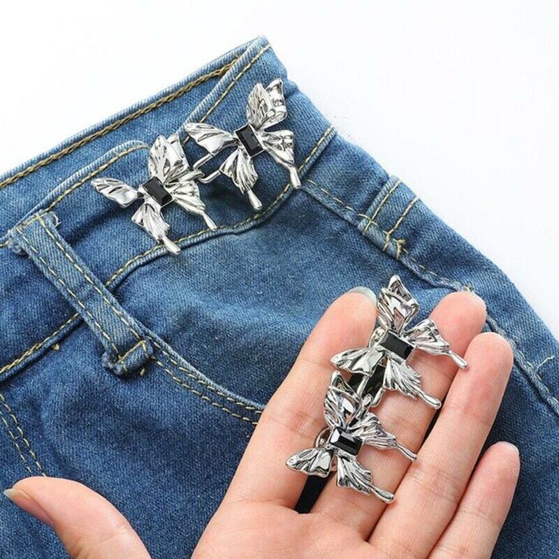 Regulowana talia zaciskające szpilki damskie stop broszka klamry jeansy odpinane guziki w talii spodnie Vintage płaszcz P1W1