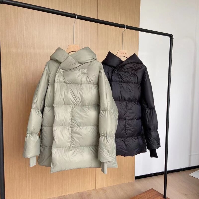 UMI MAO 90 화이트 덕 다운 재킷 짧은 후드 숨겨진 버클 겨울 여성 의류 코트 Y2K, 겨울 신제품