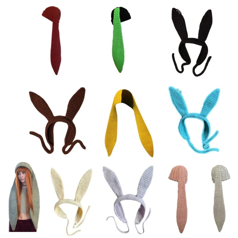 Шапка с кроличьими ушками для девочек Y2K, шапка с вязаными ушками, подарки в виде кролика, теплая зимняя шапка для взрослых и с