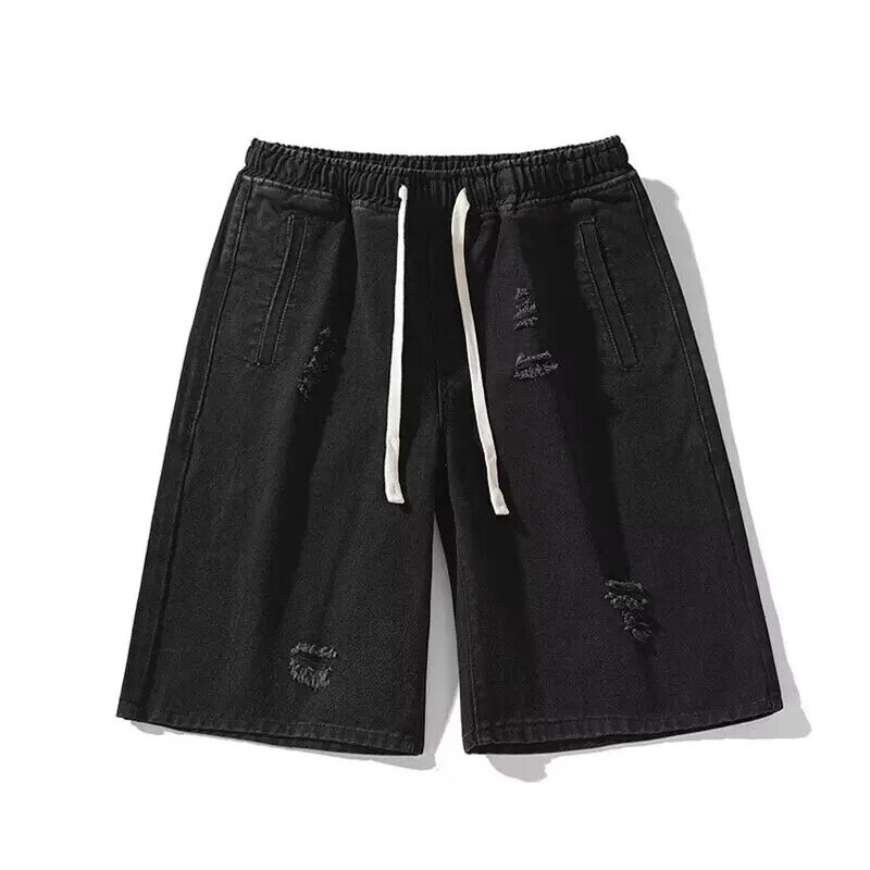 Harajuku Hip Hop Ripped Denim Shorts Mens Summer Thin Five Point Pants American Trend High Street Loose Casual Personality Pants