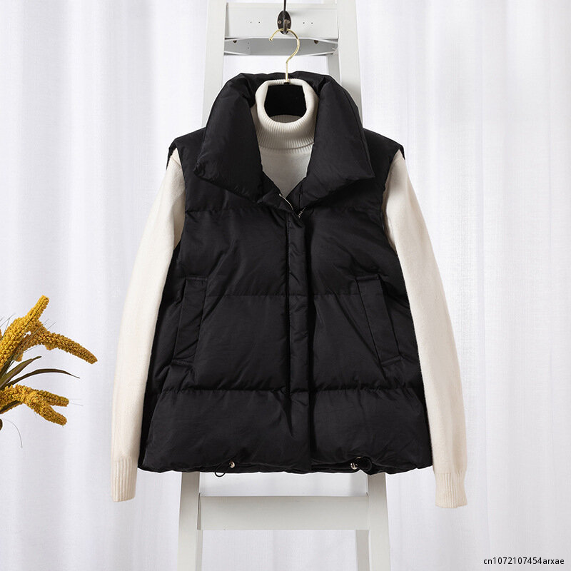 Jaqueta de colete puffer feminino, sem mangas, gola alta, casaco de algodão, sobretudo acolchoado, quente, grosso, inverno