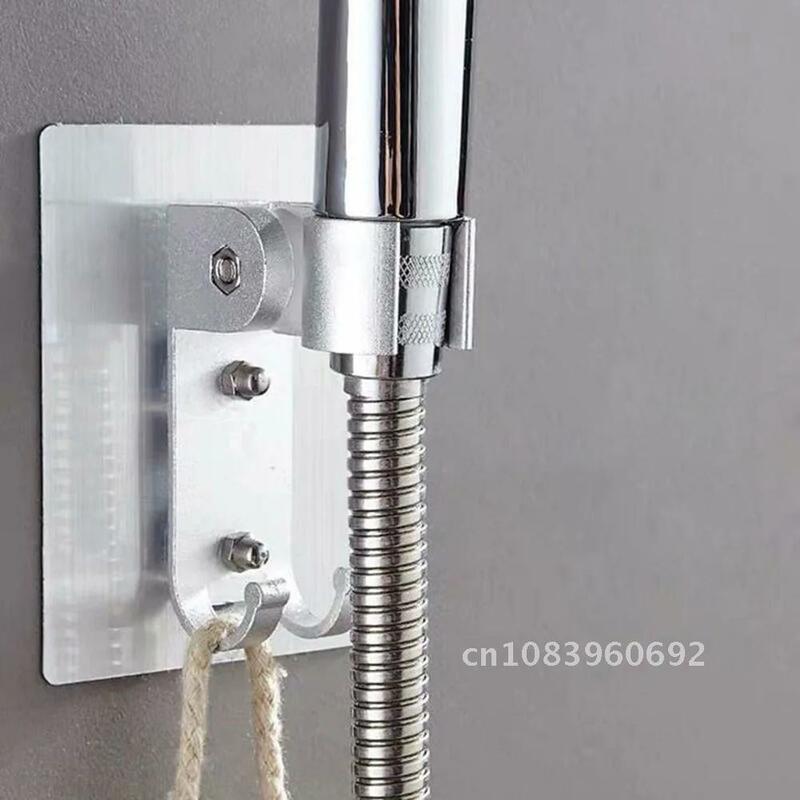 Soporte de cabezal de ducha de aluminio ajustable, montado en la pared, sin perforaciones, estante de soporte de mano, accesorios de baño