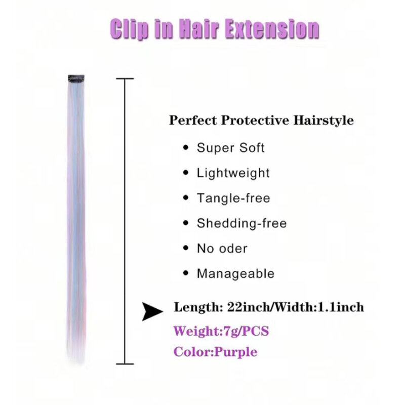 Clip in einem Stück Haar verlängerung 6 teile/paket Einhorn Farbe Regenbogen rosa blau lila gemischte Farbe Clip in synthetischen Haar Zubehör