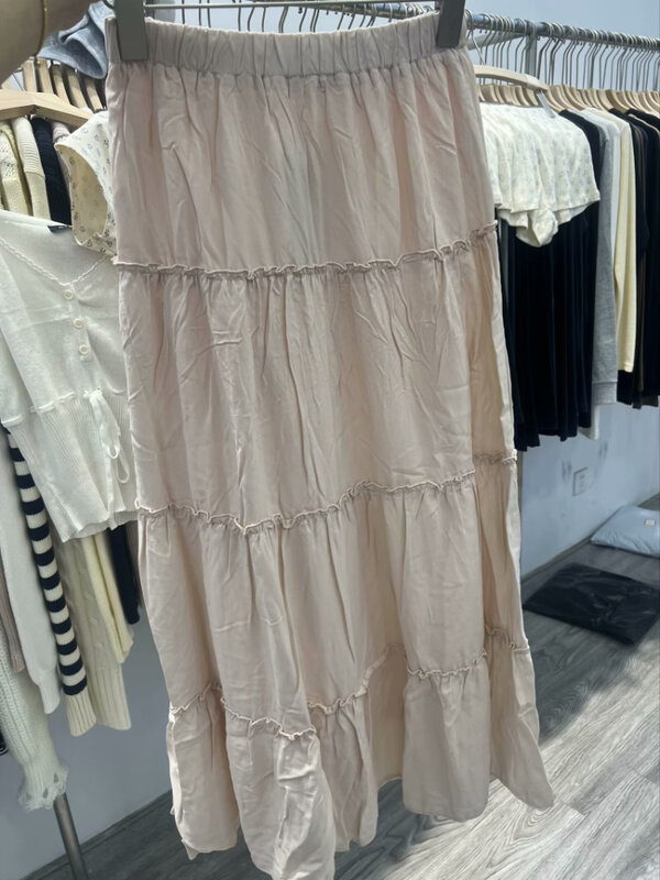 Женская длинная юбка абрикосового цвета, однотонная белая юбка в винтажном стиле, лето 2024