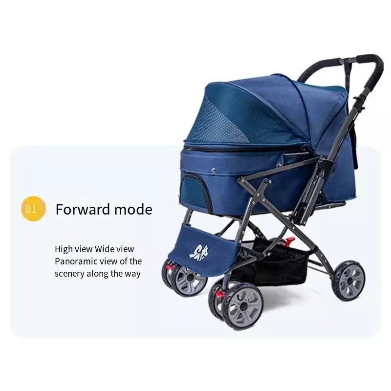 Bidirectional Foldable Pet Stroller for Dogs Going Out Small and Medium-sized Dog Stroller for Cats Lightweight and Detachable
