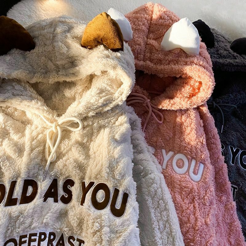WARMsweatshirt 여성용 두꺼운 양털 벨벳 후디, Y2K 패션 캐주얼 재킷, 커플 루즈 플러시 코트, 가을 및 겨울 신상
