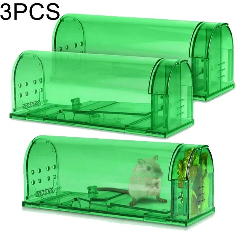Trampa transparente para ratones y roedores, jaula reutilizable para animales pequeños, 3 piezas