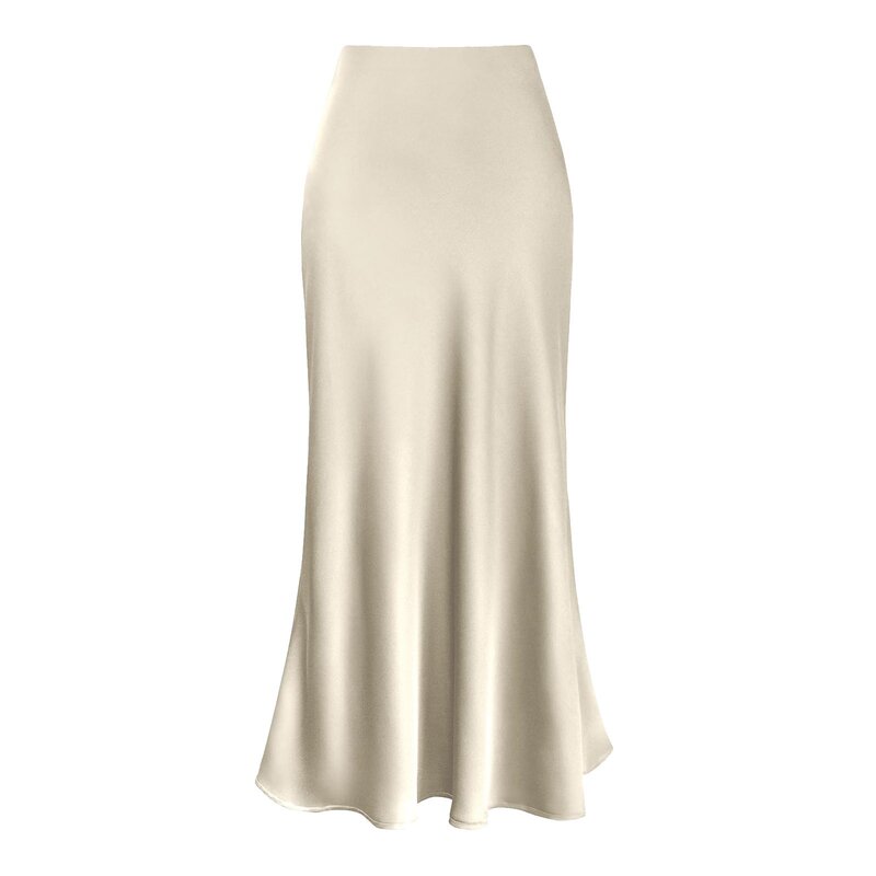 Women's Solid Color Elegant Satin Fashion Slim Fit Skirts Four Seasons Casual High Waist Club Office Zipper Mid Length Skirts