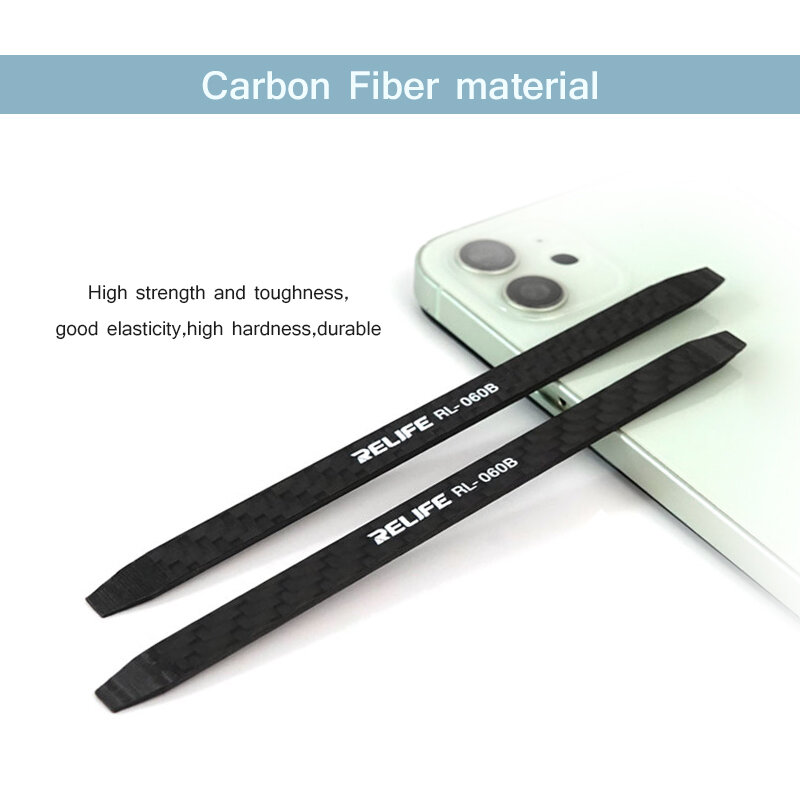 RELIFE RL-060B-Kit de desmontaje de fibra de carbono, herramienta de espátula para desmontar la cubierta trasera de la pantalla del teléfono, no magnética
