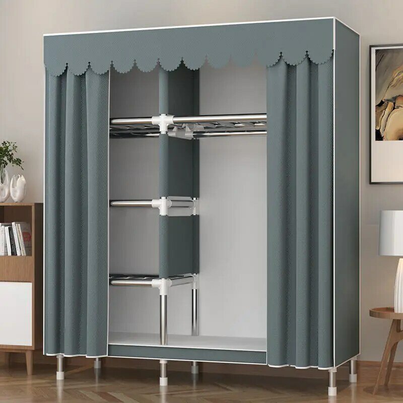 Simple wardrobe rental room cloth wardrobe household bedroom assembly cabinet steel pipe thickened reinforced storage rack