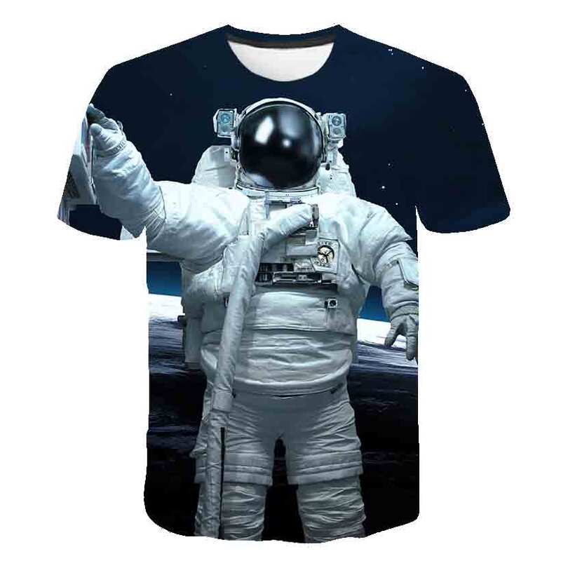 Camiseta infantil de astronautas, Tops de gola redonda, T-shirt de manga curta, trajes roupas, meninos, meninas, crianças, verão, roupas, 2024