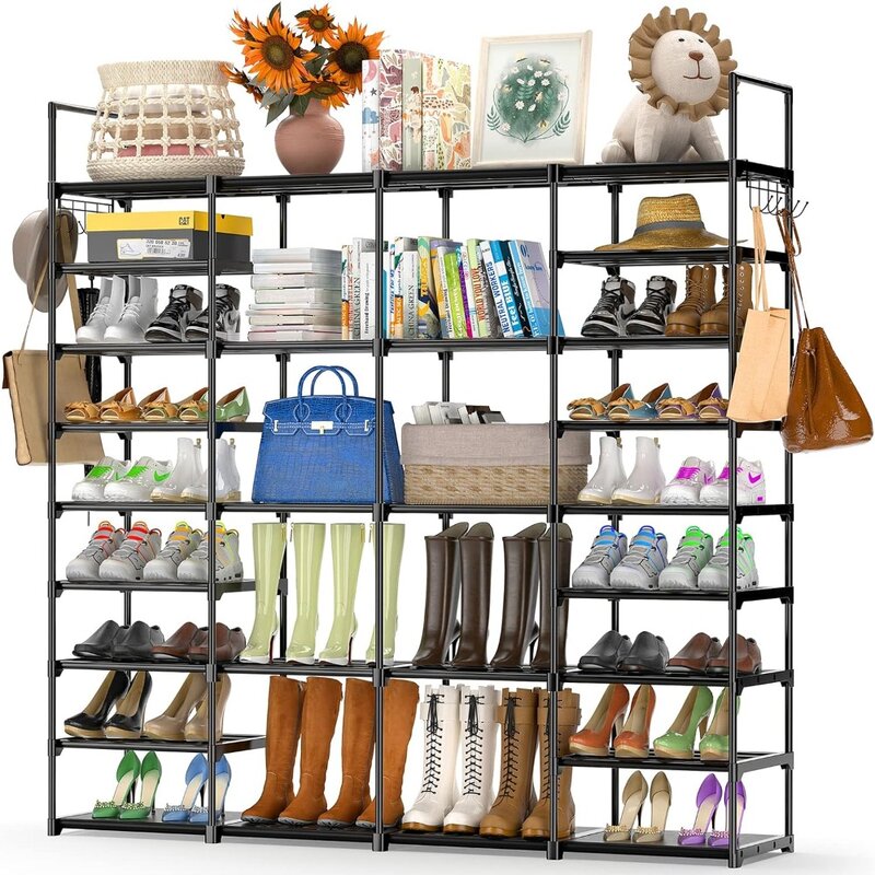 nizer for Entryway Closet, Upgraded 9 Tiers 4 Rows Metal Shoe Storage Shelf for 64-72 Pairs Shoe and Boots, Free Standing La